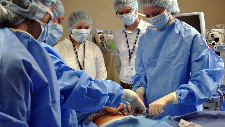 MedCampers prepare to perform mock surgery at WellSpan Chambersburg Hospital in Chambersburg (Pa.)