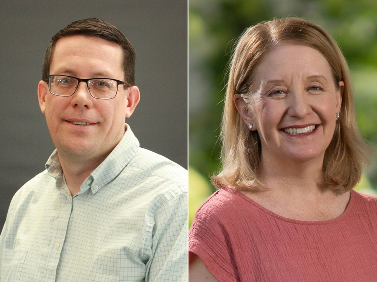 photo portraits of woman on left side man on right side